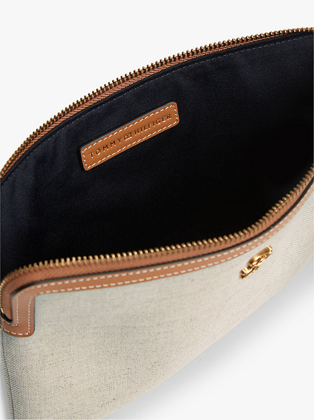 Logo Leather Trim Canvas Pouch