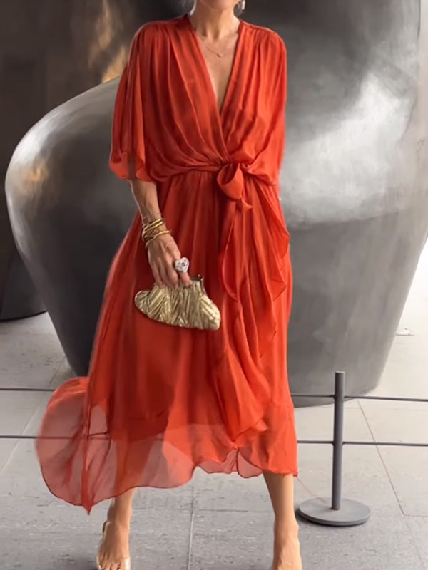 Stilvolles und elegantes V-Ausschnitt-Chiffonkleid
