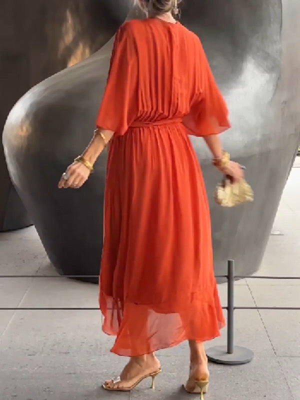 Stilvolles und elegantes V-Ausschnitt-Chiffonkleid