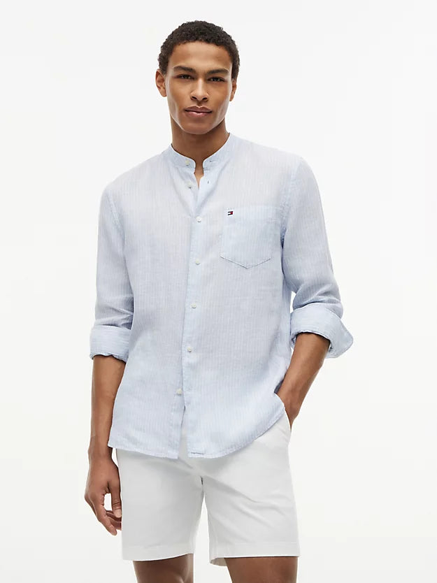Regular Fit Washed Linen Pinstripe Shirt