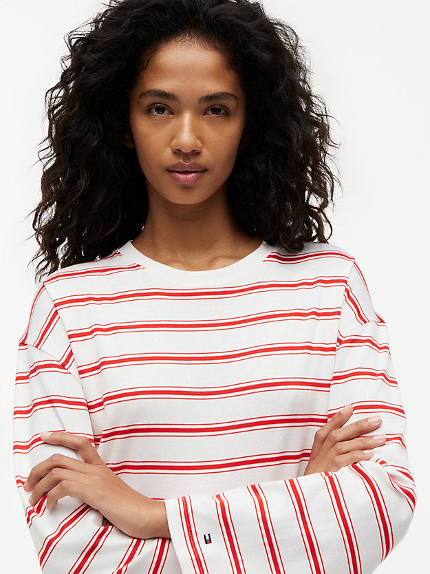 Stripe Drawstring Hem Long Sleeve T-Shirt