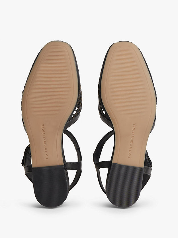 Cutout Leather T-Bar Buckle Sandals