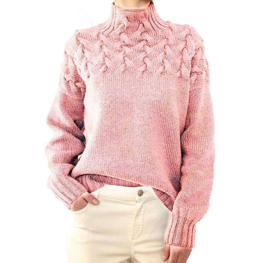 Damen Pullover Rollkragen Zopfmuster Herbst Winter