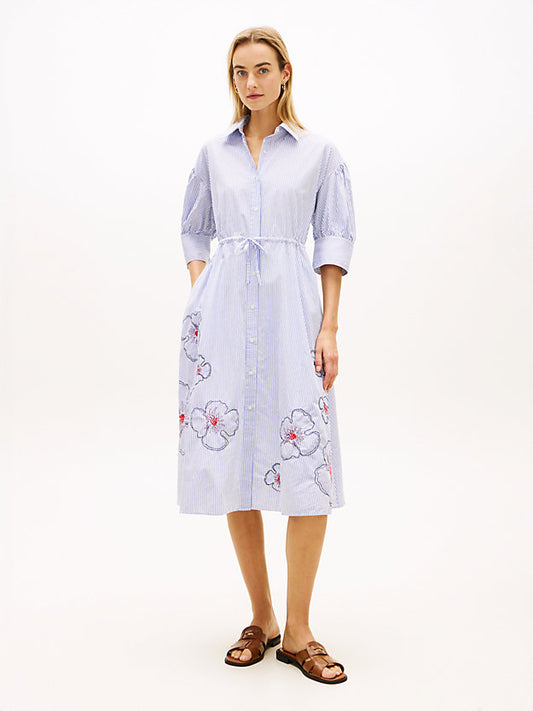 Embroidery Poplin Midi Shirt Dress