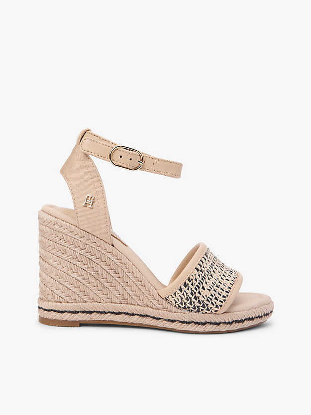 Raffia Strap High Wedge Espadrilles