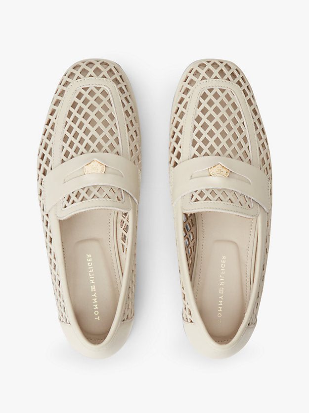 Cutout Leather Penny Loafers