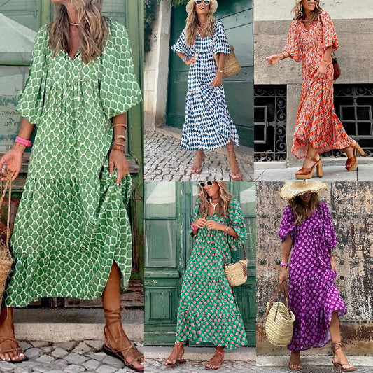 Elegantes Boho-Kleid mit Blumenmuster und Puffärmeln