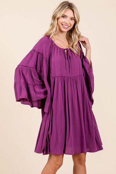 Mittoshop Glockenärmel-Kleid mit Rüschen-Bindekragen