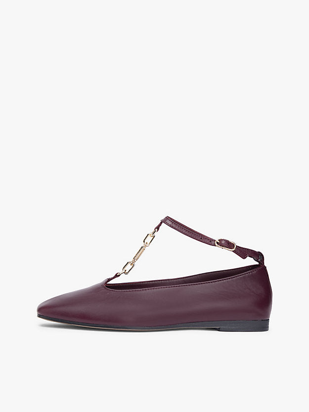 Leather T-Bar Chain Ballerinas