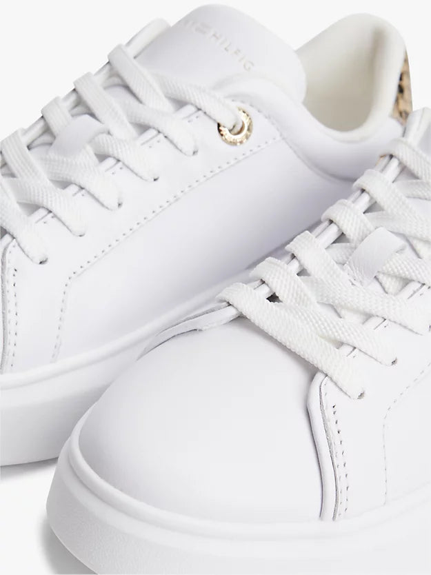 Snake Print Heel Leather Platform Trainers