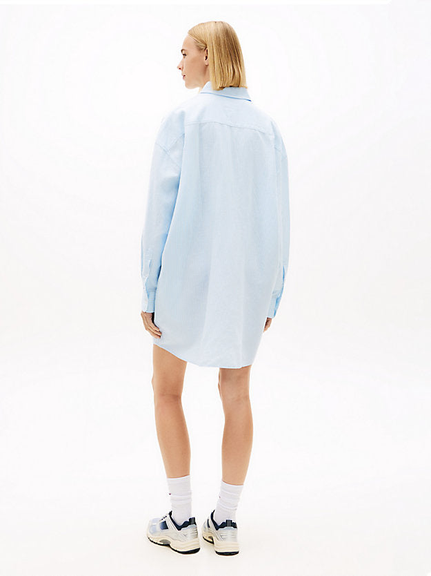 Oversized Linen Blend Mini Shirt Dress