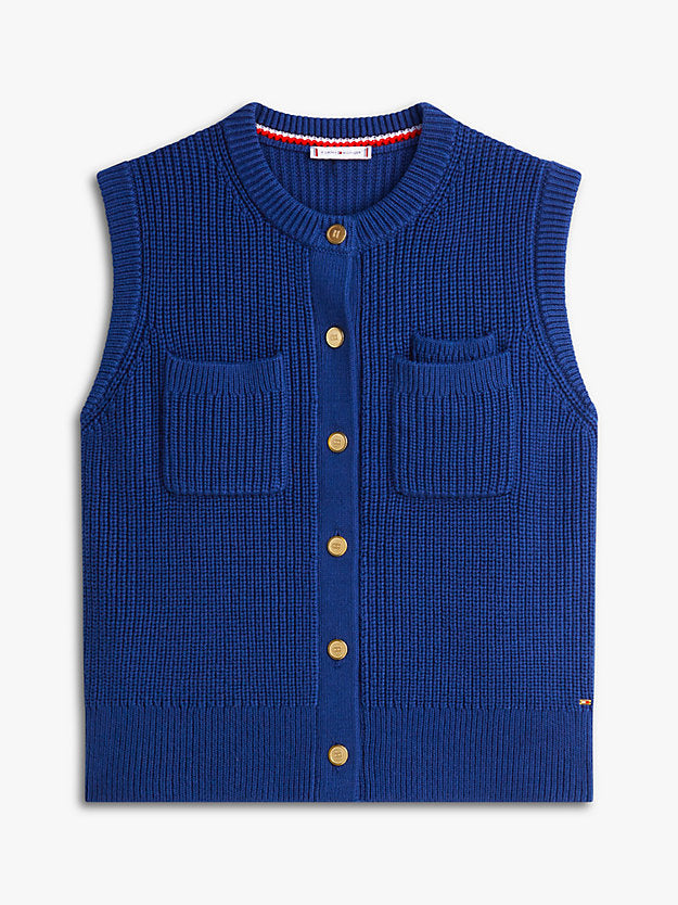 Gold-Tone Button Rib-Knit Vest