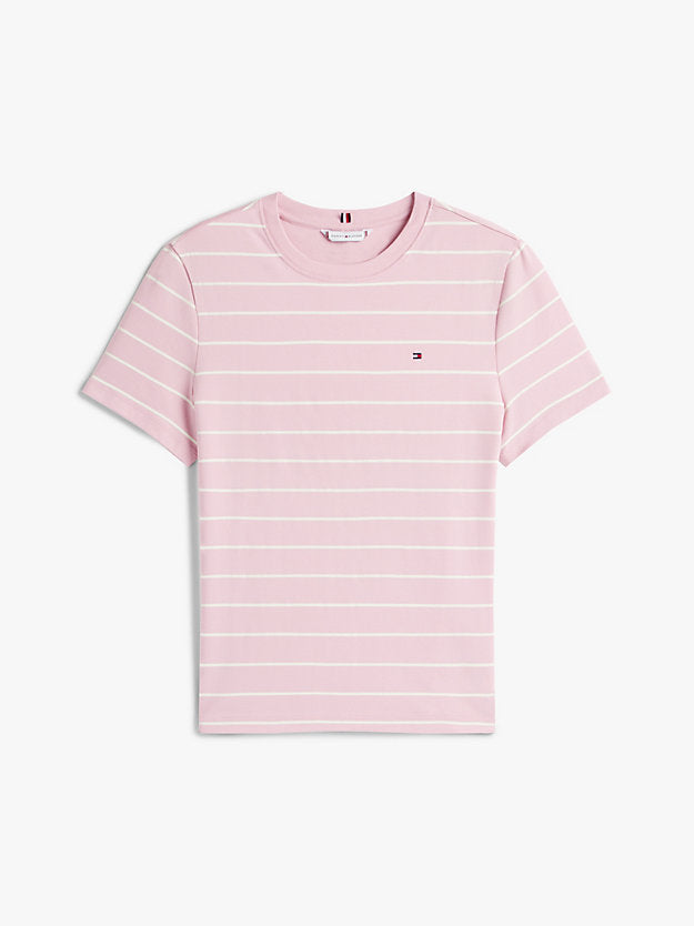 Curve Flag Embroidery Crew Neck Slim T-Shirt