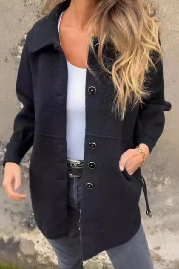 Manteau décontracté pour femme à col rabattu avec boutons, couleur unie