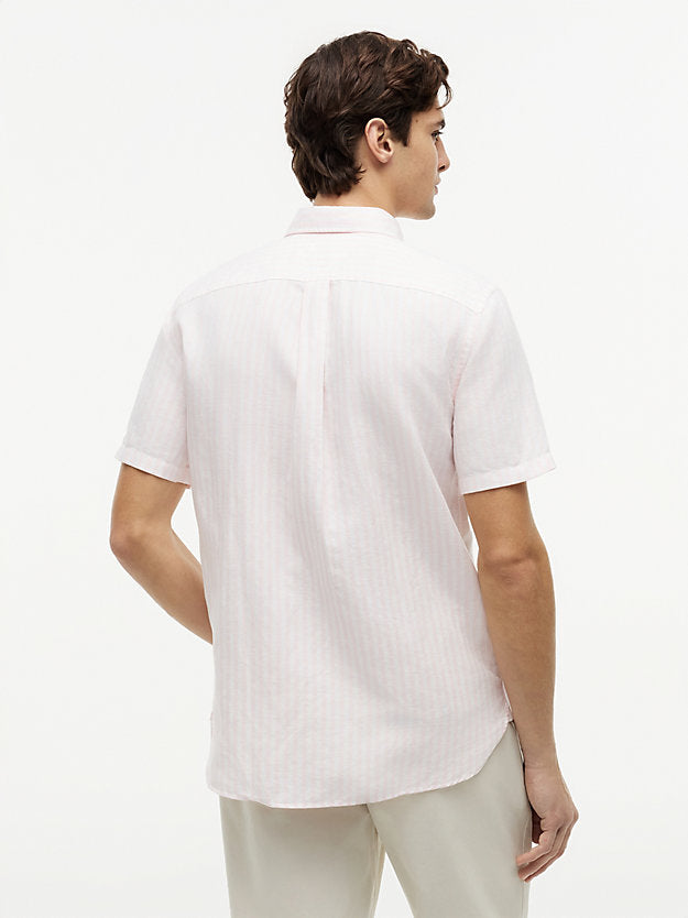 Regular Linen Blend Bengal Stripe Short Sleeve Shirt