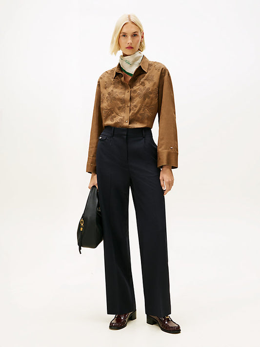 Timeless Wool Blend Straight Leg Trousers