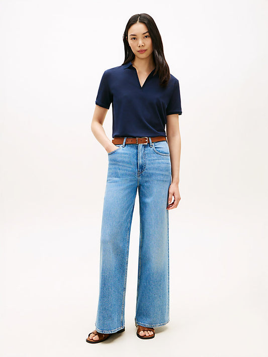 Relaxed Fit Open Placket Pique Polo Shirt