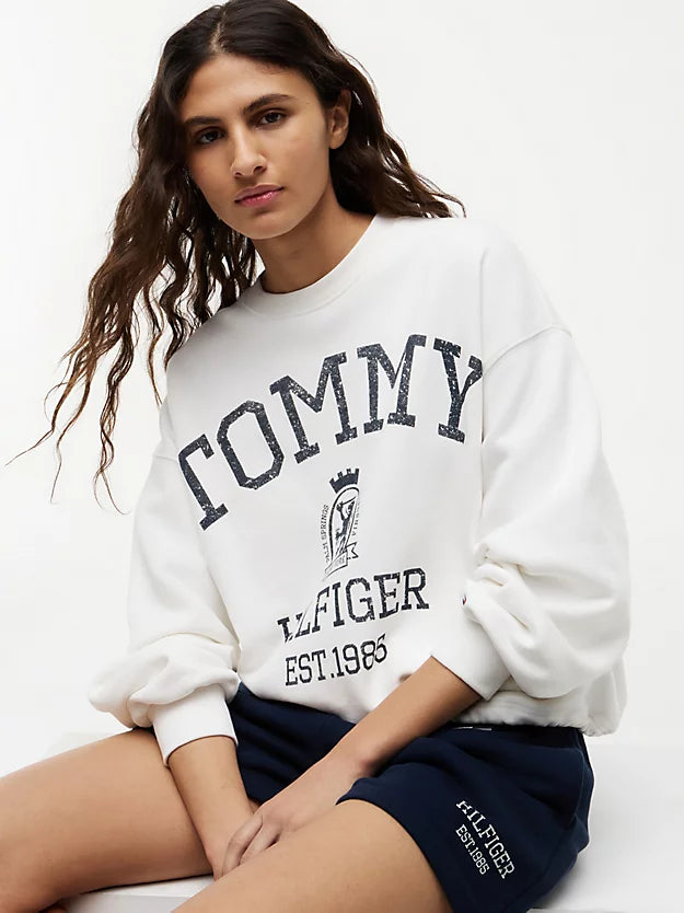 Crest Logo Drawstring Hem Relaxed Sweatshirt
