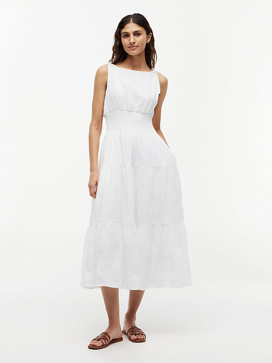 Self-Tie Strap Smock Midi Dress