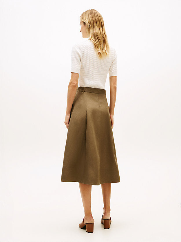 Pure Linen Midi Flared Utility Skirt