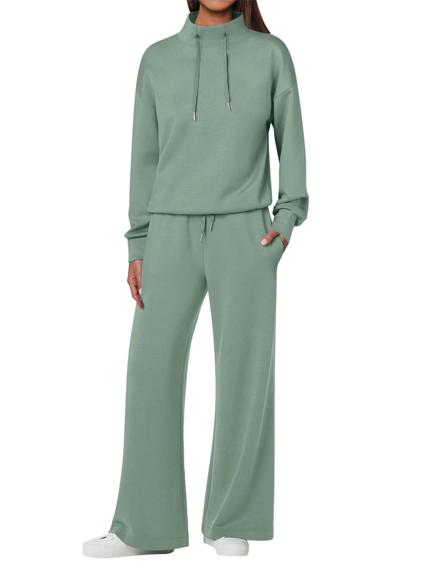 NEW 🔥 Women's Cotton Two-Piece Oversized Drawstring Sweatshirt Wide Leg Sweatpants Casual Set