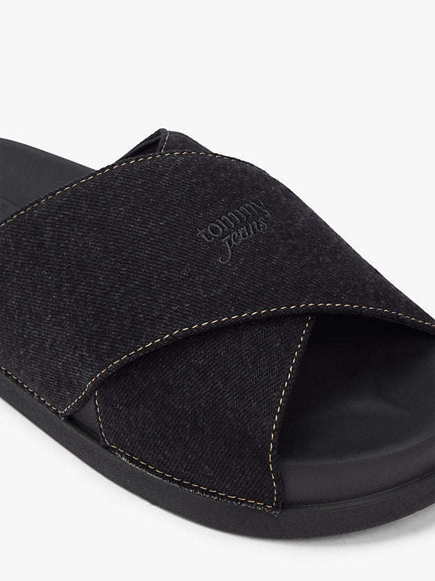Denim Crossover Strap Lightweight Slides