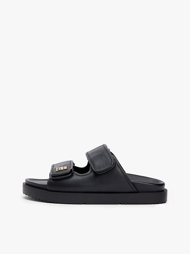 Leather Monogram Double Strap Sandals