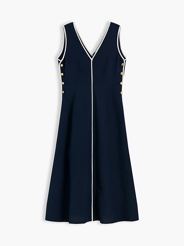 Gold-Tone Button Linen Blend Maxi Dress