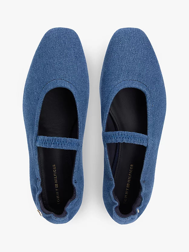 Canvas Denim Elasticated Strap Ballerinas