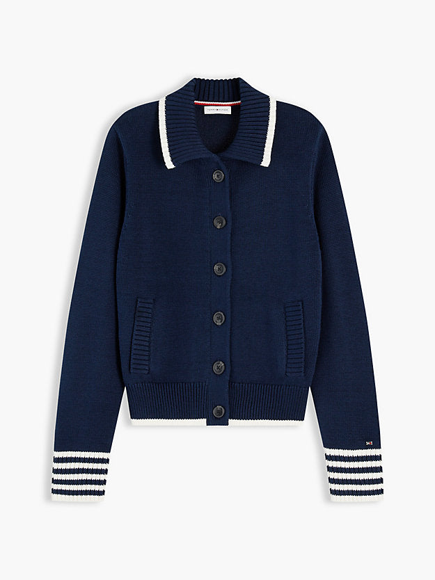 Back Logo Embroidery Relaxed Polo Cardigan