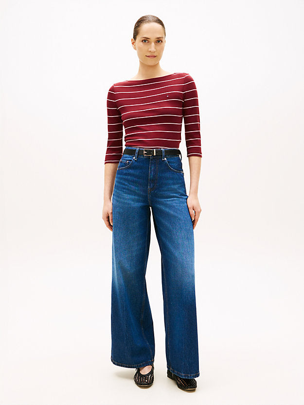 Slim Three-Quarter Sleeve Boat Neck T-Shirt