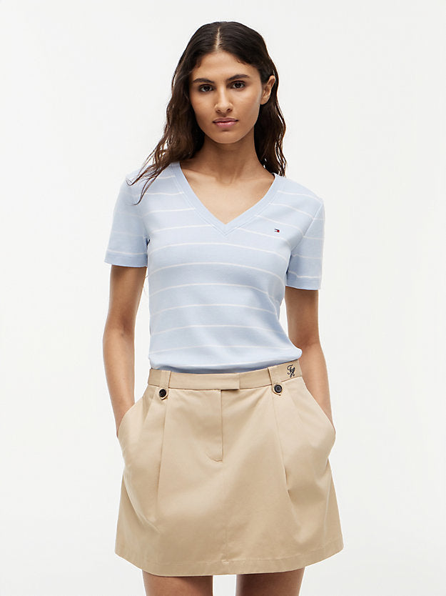 Flag Embroidery Slim V-Neck T-Shirt