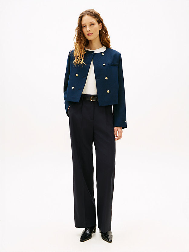 Textured Wool Blend Double Breasted Jacket