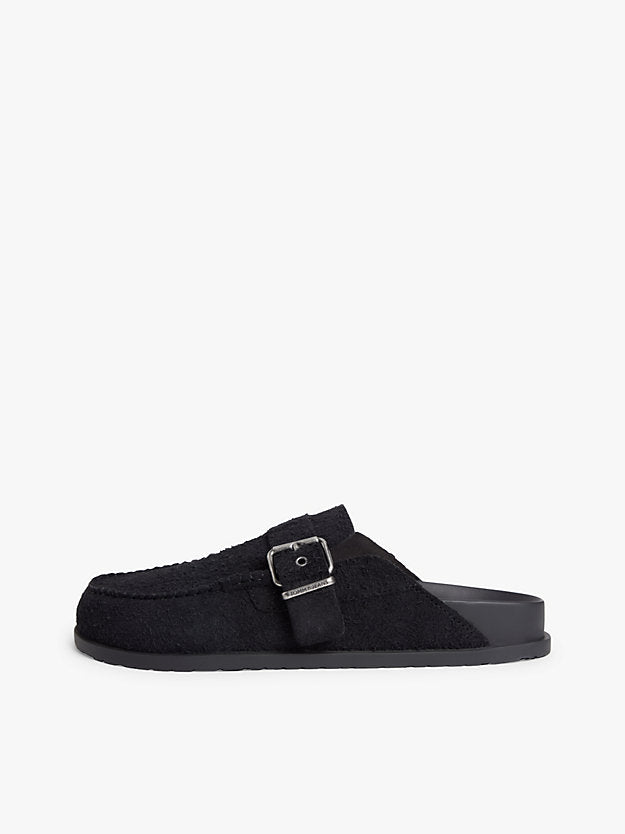 Textured Washed Suede Loafer Mules