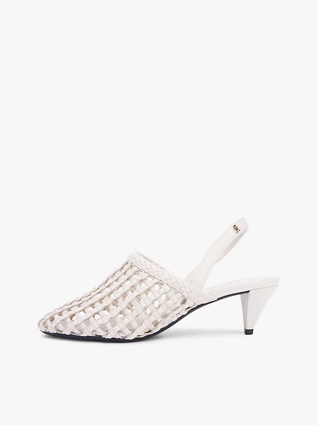 Woven Pointed Toe Slingback Heels
