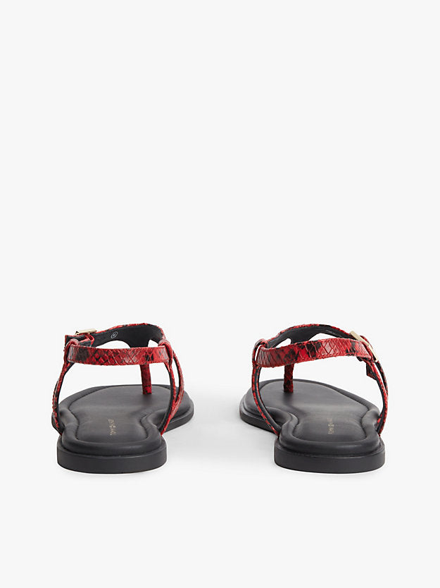 Leather Strap Snake Print Toe Post Sandals