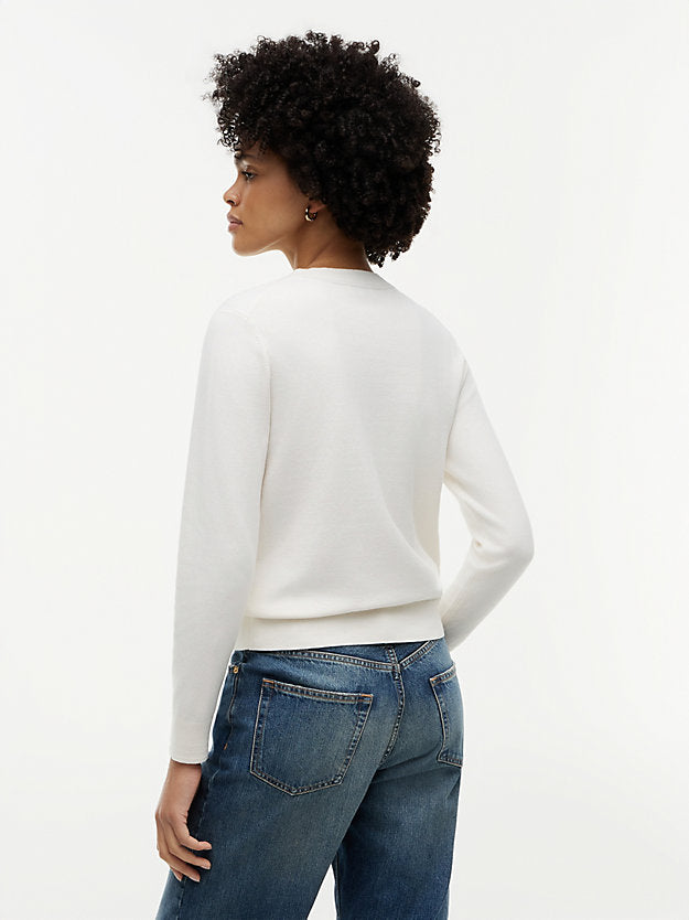 Fine Knit Jersey Crew Neck Cardigan