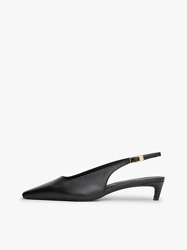 Monogram Leather Slingback Kitten Heels