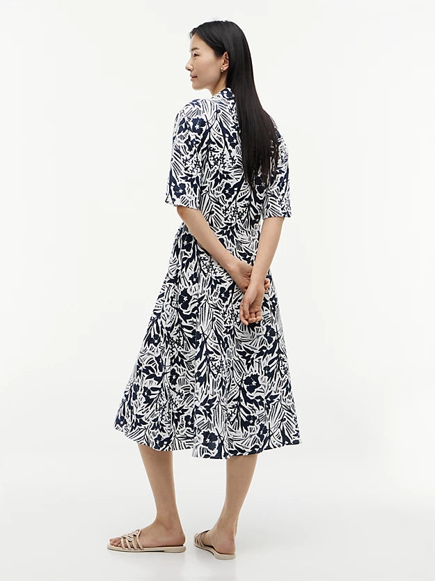 Linen Blend Knot Midi Shirt Dress