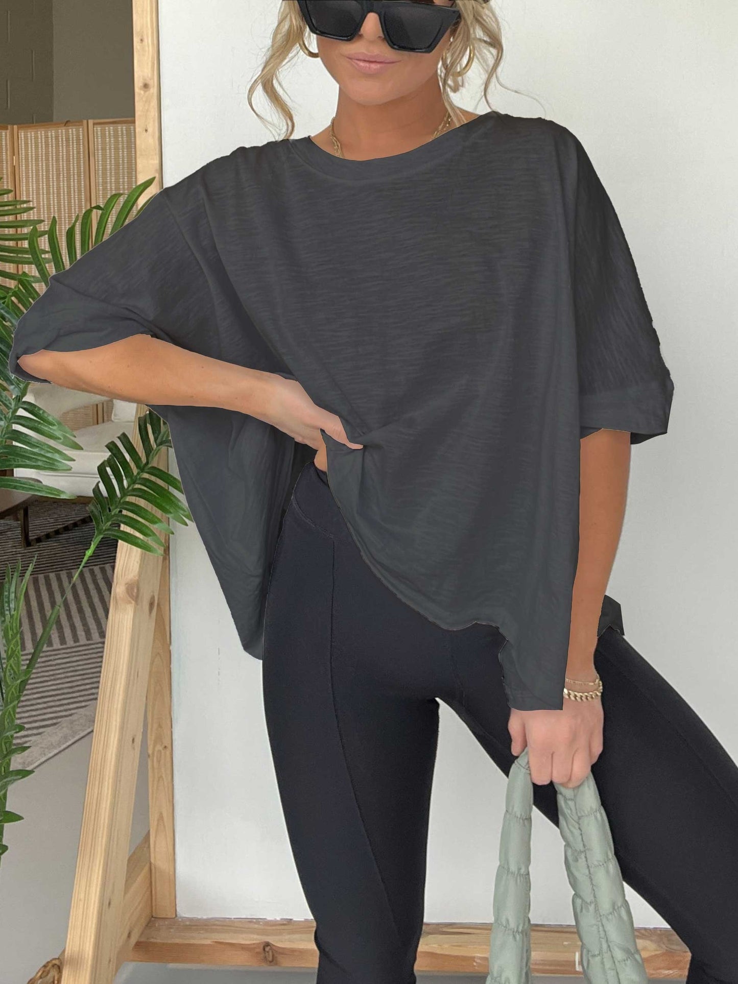 Damen Oversized T-Shirt mit Rundhalsausschnitt und kastigem Schnitt in Midilänge (3 kaufen, kostenloser Versand)