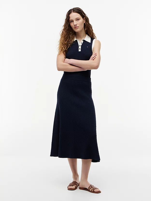 Cable Knit Relaxed A-Line Midi Skirt