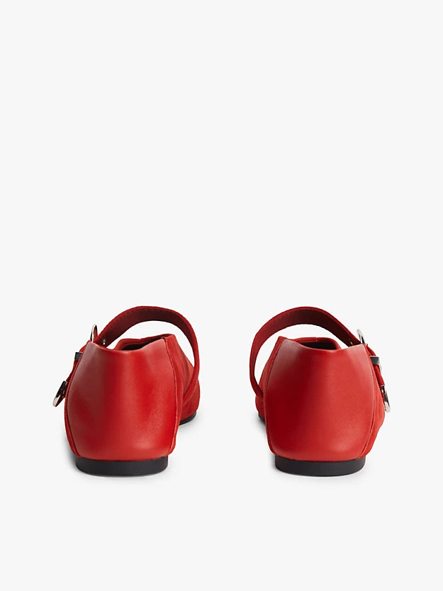 Suede Buckle Square Toe Ballerinas