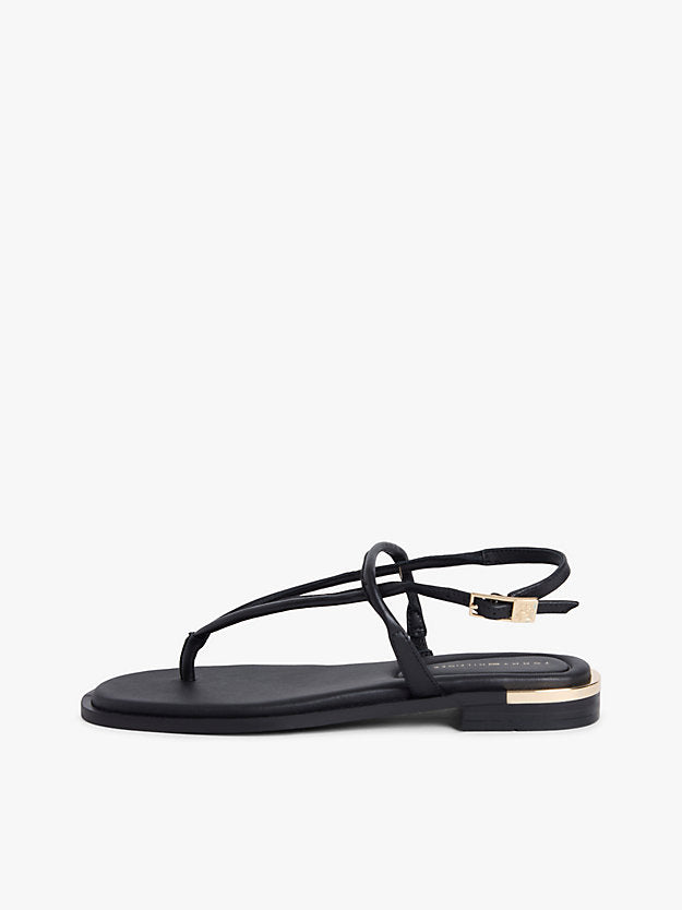 Leather Monogram Gold-Tone Heel Sandals