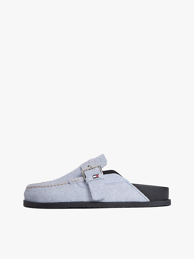 Textured Suede Buckle Mules