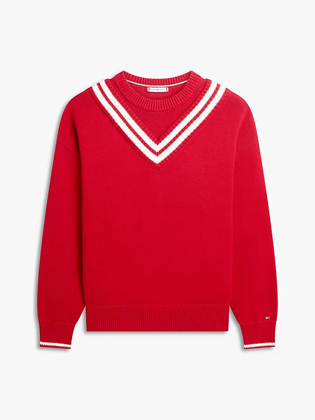 Double Layered Crew Neck Relaxed Cricket Jumper