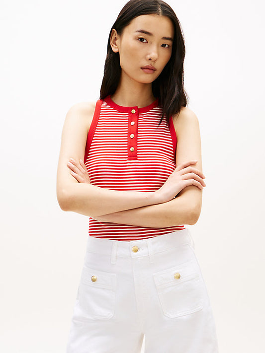 Gold-Tone Button Sleeveless Henley Top