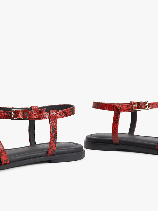 Leather Strap Snake Print Toe Post Sandals
