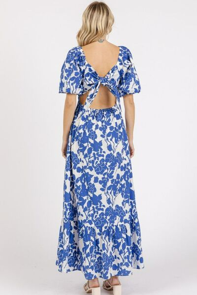 Robe à manches bouffantes, encolure en cœur, imprimé floral et découpes au dos Mittoshop