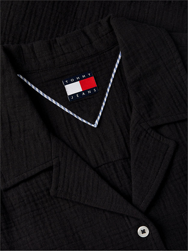 Crinkle Tie Front Short Sleeve Shirt