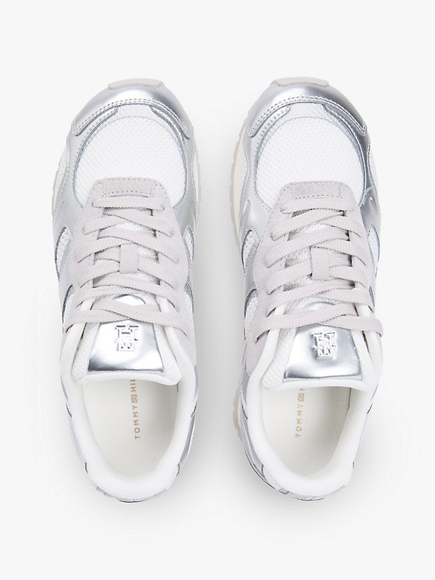 Mixed Texture Metallic Trainers WiLeather